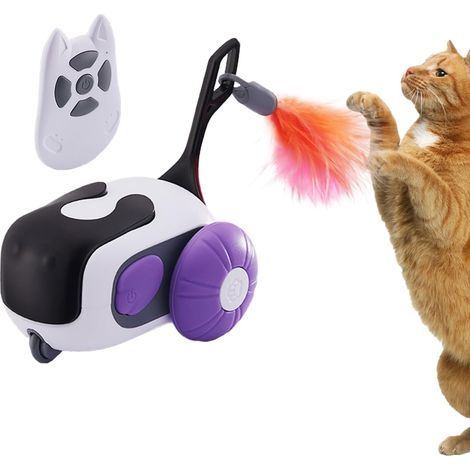 Cat toy, smart car, automatic moving kitten figurine, interactive accessory measuring 12 x 7.4 x 5 cm, feather toy for kittens, ideal for indoor play and entertainment (1/5)