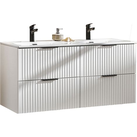 Waschtisch 121cm mit Keramik-Waschbecken, weiß, Front gerillt, ADELAIDE-56-WHITE (1/5)