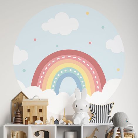Sticker mural rond / cercle - Arc en Ciel - Diamètre 50 cm - Adhésif MAT (1/2)