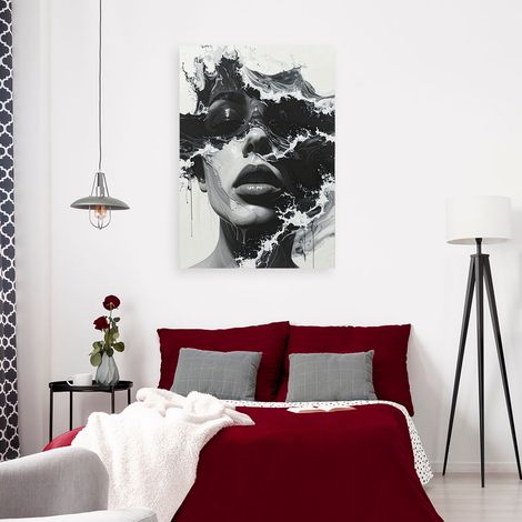 Wandbild Porträt einer Frau Schwarz und Weiß in künstlerischem Stil Meereswellen 40x60 (1/4)