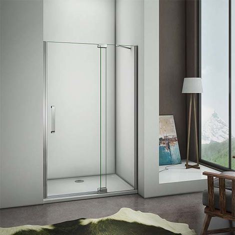 1950mm Height Frameless Pivot 1200mm Door Walk in Shower Enclosure 8mm Glass Screen Cubicle with 1200x800mm Shower Tray Free Waste