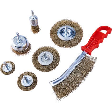 HEAVY DUTY 7PC DRILL WIRE WHEEL CUP FLAT BRUSH METAL CLEANING RUST SANDING SET (1/3)