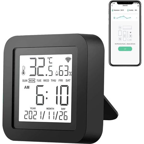 eMylo Smart WiFi IR-afstandsbediening, WiFi-temperatuur- en vochtigheidssensor, universele IR-controller, Tuya-binnenhygrometer, thermometersensor, app-bediening, compatibel met Alexa Echo voor tv en (1/5)