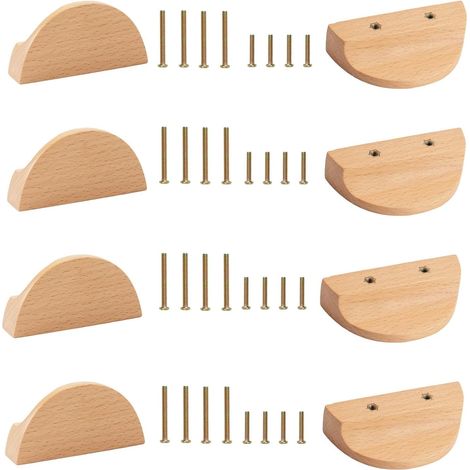 Paquete de 12 tiradores de cajón en forma de media luna de madera de haya con doble agujero para gabinete. Paquete de 12 tiradores de cajón en forma de media luna de madera de haya con doble agujero p (1/5)