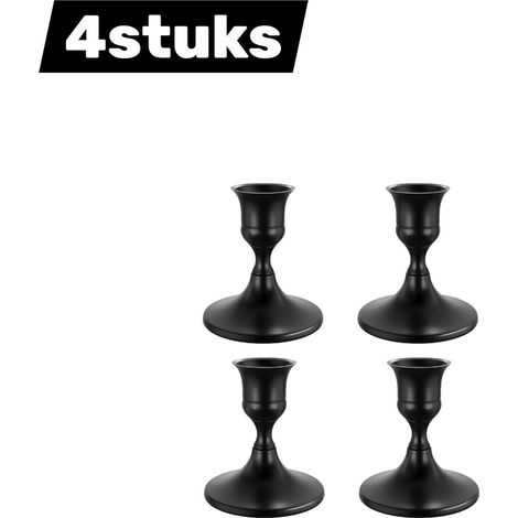 Lot de 4 bougeoirs coniques pour centres de table, cheminées, mariages et fêtes. Parfaits pour Noël, la Saint-Valentin ou un dîner aux chandelles. Couleur : noir. (1/5)