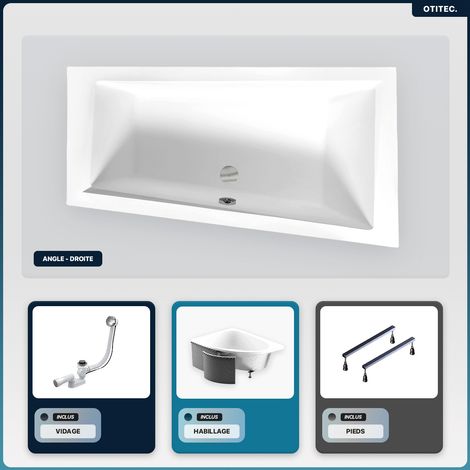 Baignoire asymétrique - 150 x 85 cm - Droite - avec Habillage - Pieds - Vidage Chrome - INTIMA SLIM (1/5)