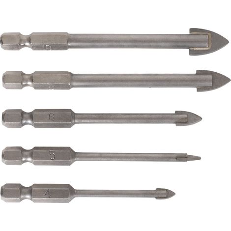 STIER Fliesenbohrer Set 5-teilig, 1/4 Zoll Bit HEX Sechskant, umfangreiches Set Größe 4-10 mm, für (Schlag-)Bohrmaschine und Akkuschrauber, Viertel-Zoll Aufnahme, präzises Arbeiten (1/5)