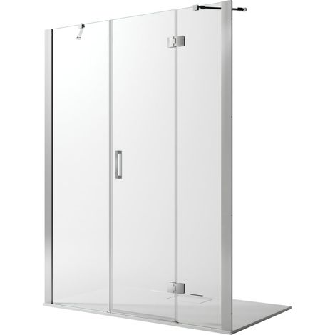 Porta doccia battente h 190 vetro trasparente con easy-clean mod. Flip Anta + Fisso 100 cm