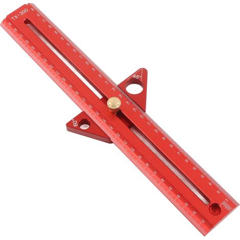 Règle en T multifonctionnelle pour le travail du bois, en alliage d'aluminium, portable, pour mesurer les angles du bois, 30 cm / 11,8 pouces (1/5)