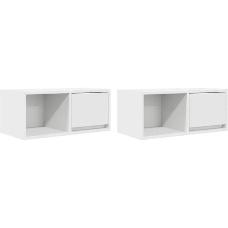 Set di 2 eleganti mobili porta TV a parete con vano contenitore 60 x 31 x 25,5 cm in legno composito bianco 020051627