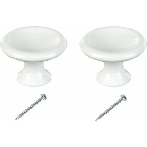 2x bouton de meuble plastique blanc diamètre 25mm avec vis hauteur 25mm porte commode étagère cuisine salle de bain