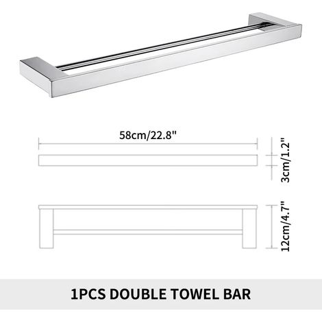 Porte-serviettes double en acier inoxydable - Accessoires de salle de bain : étagère murale, porte-serviettes, barre, porte-brosses de toilette, porte-papier toilette, porte-savon (1/5)