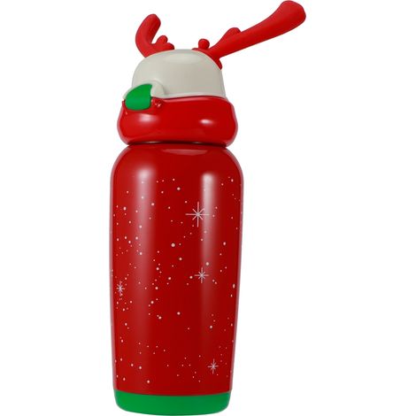 Gobelet en forme de bois de cerf avec paille, en acier inoxydable, portable, mignon et isotherme, idéal pour les étudiantes et les enfants. Contenance : 500 ml. Rouge. (1/5)