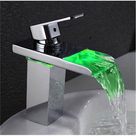 Robinet à Commandes de température du Robinet,DIRIGÉ Robinet à Eau Moderne de Grue, Robinet à la Cascade, robinets de Salle de Bain(Chrome Short) (1/5)