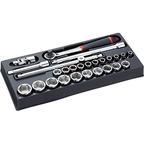Facom – Coffret cliquet et douilles 1/2" carré – 26 pièces – Pour travaux mécaniques – Acier au chrome vanadium – Résistance à la corrosion