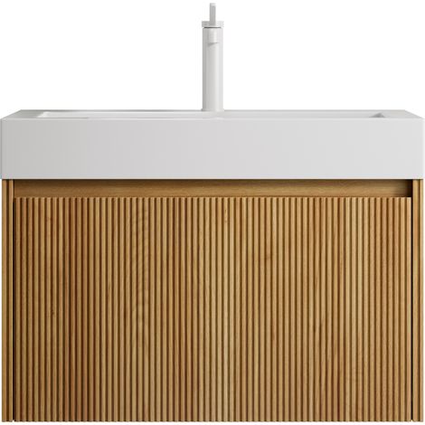 Mueble de baño suspendido 70 cm con lavabo integral de resina y 1 cajón acabado roble HOMVRA (1/5)