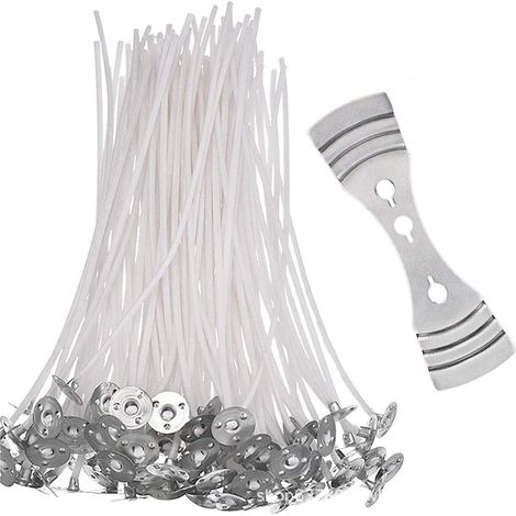 Kit de Fabrication Bougies Mèches Pré Cirées avec Support Mèche pour DIY 100 Pièces 1 Pièce 12 cm (1/5)