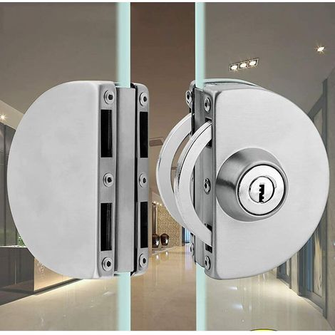 Serrure de Porte en Verre en Acier Inoxydable Avec Clé en Cuivre pour Bureau, Maison, Salle de Bain D'épaisseur de Verre 10-12 mm, (1/5)