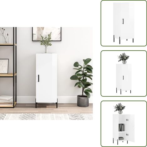 The Living Store Credenza Bianco Lucido 34,5x34x90 cm in Legno Multistrato - Credenza moderna
