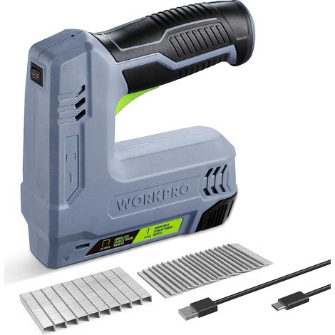 Workpro – Agrafeuse électroportative sans fil 3,6V 2000 mAh – Compatible avec agrafes Type 53 et 8 – Vitesse de clouage 30 pcs/min – Pour bois dur et teck