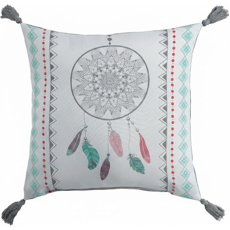Coussin avec pompons 40 x 40 cm Indila Blanc Menthe