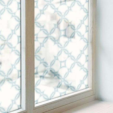 Anti Regard Film pour Vitre 100x116 Vitrail Collés sur le Verre Décoratif Adhésif pour Chambre Cuisine Salle de Bain PVC Protection Géométrie bleue (1/5)