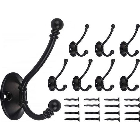 Wandhaken in Mattschwarz, 8 stabile Haken im Retro-Stil mit Schrauben zum Aufhängen von Kleidung, Jacken, Bademänteln, Handtüchern, Hüten und Schlüsseln.