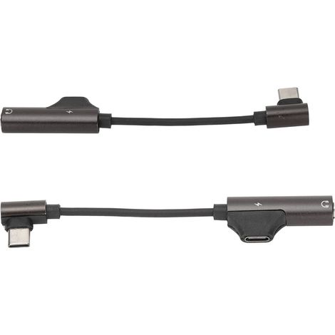 Adaptateur USB-C vers Jack 3.5mm 2 en 1, Câble Souple pour iPhone, Android, Tablette et Ordinateur, 2 Pièces Noir