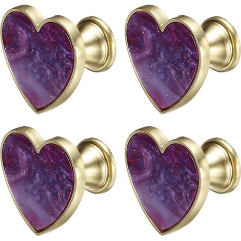 4Pcs Poignées De Tiroir En Forme De Cœur, Poignées Décoratives En Alliage De Zinc Avec Vis Pour Meuble Commode Armoire Placard, Violet (1/5)