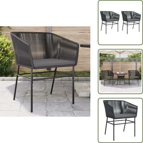 The Living Store Chaises de jardin lot de 2 avec coussins noir résine tressée - Chaise De Jardin - Fauteuil De Jardin - Mobilier De Jardin - Meubles De Terrasse - Salon De Jardin (1/5)
