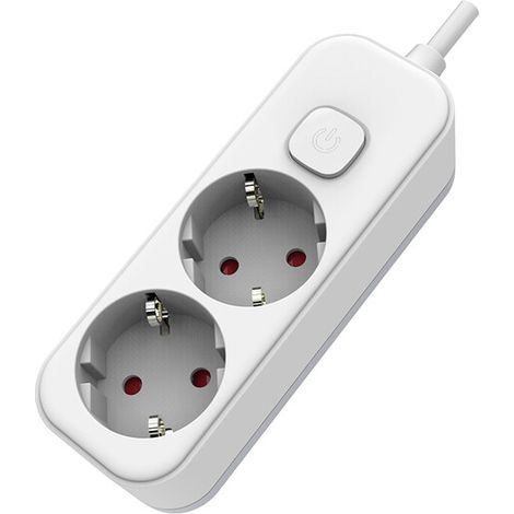 Regleta de Superficie 2 Enchufes con Interruptor y Cable 1,5 m – Blanco o Negro