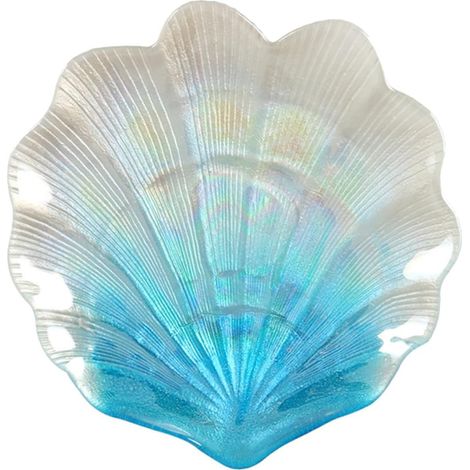 Plateau Décoratif en Verre Bleu de Coquillage pour Rangement Bijoux, Style Rétro Simple, Protège et Expose Colliers et Boucles D'oreilles, Décoration Maison (1/5)