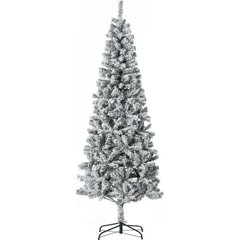 Sapin de Noël artificiel fin 210 cm avec branches réalistes, sapin de Noël enneigé haut et étroit avec base pliante, vert (1/5)