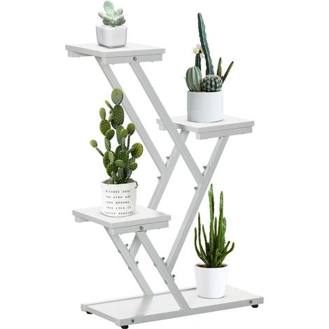 SCALETTA PORTAVASI A 4 LIVELLI PER INTERNI E ESTERNI IN MDF E ACCIAIO 50X24X81CM (1/5)