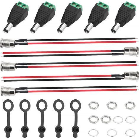 5 Kit Connecteur DC 5.5x2.1mm, Prise Femelle Fil, Bouchon Étanche, Pour Électronique (1/5)