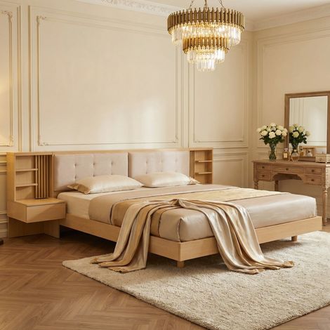 Letto 180x200 cm con testiera contenitore, USB, ripiani e cassetti DESVIAE (1/5)