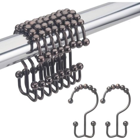 Anneaux De Rideau De Douche - Double Crochet En Métal Antirouille - Pour Rideau Et Doublure Séparés - Lot De 12 (1/5)