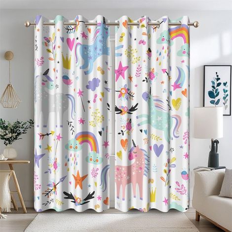 Tende per camera dei bambini a tema unicorno, arcobaleno e nuvole, oscuranti. Tende colorate per camera delle ragazze, tende per finestra con unicorni per cameretta dei bambini, 2 pannelli 117x183cm (1/5)