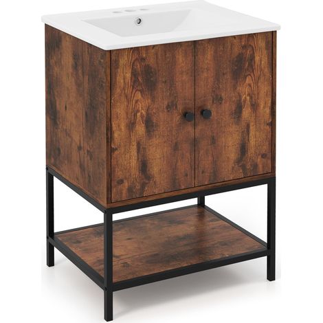 COSTWAY Bathroom Vanity Unit Under Sink Bathroom Storage Cabinet-Coffee (1/5)