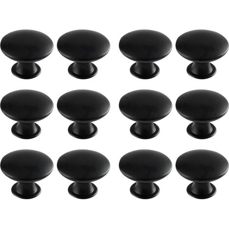 Poignées de meuble, poignées de tiroir, boutons avec vis, lot de 12, noir (1/5)