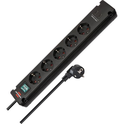 BREMOUNTA H05VV-F3G1.5 BLOC DE PRISES AVEC 2 PRISES DE CHARGE USB C 5 VOIES NOIR 3 M BRENNENSTUHL 1150660415 (1/2)