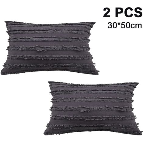 Ensemble de deux housses de coussin décoratives à pompons, ultra-douces, convenant aux canapés, chambres et salons.