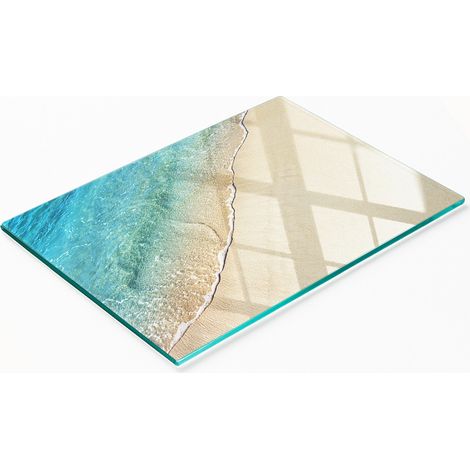 Tablero decorativo multifuncional de vidrio templado con diseño de olas de playa, 80x52 cm. (1/5)