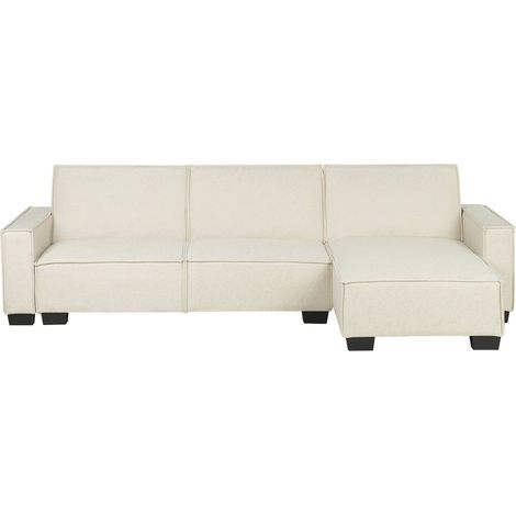 Sofá cama esquinero tapizado en tela beige 3 plazas cama en forma de L izquierda Romedal (1/5)