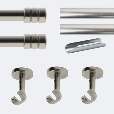 Kit de tringle à rideaux Nickel Mat 300cm Diam.20mm Embout Cylindre 2ST - Fixation Plafond - Boulet (1/3)