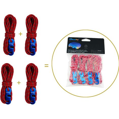 Corde de tente réfléchissante Tendeur de corde en nylon de 4 m, adapté à la tente de camping auvent d'alpinisme en tissu imperméable (rouge) (1/5)
