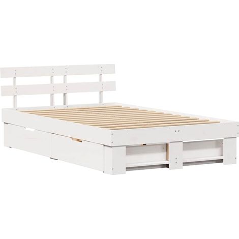 Lit double，Lit adulte，Cadre de lit avec tiroir Blanc 140 x 190 cm Bois massif en pin CFW8155855 (1/5)