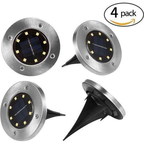 Ensemble de lampadaires solaires avec 4 lampadaires à disques solaires 8 LED Lampe solaire d'extérieur (blanc chaud) (1/4)