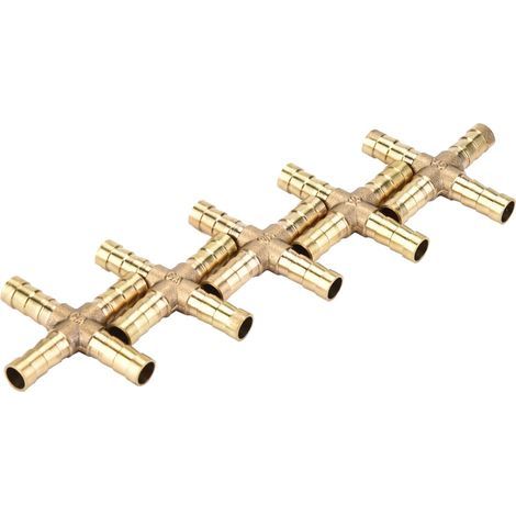 5 pièces raccords en laiton en croix 4 voies pour tuyaux air eau huile carburant 6 8 10 12mm (1/5)