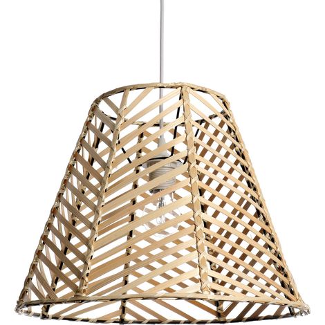 Luminaire Giang, lustre naturel, suspension bambou, càble plastique blanc, douille E27 - possibilté ampoule LED, 40W maxi - Diam. 40 x H. 40 cm (1/3)